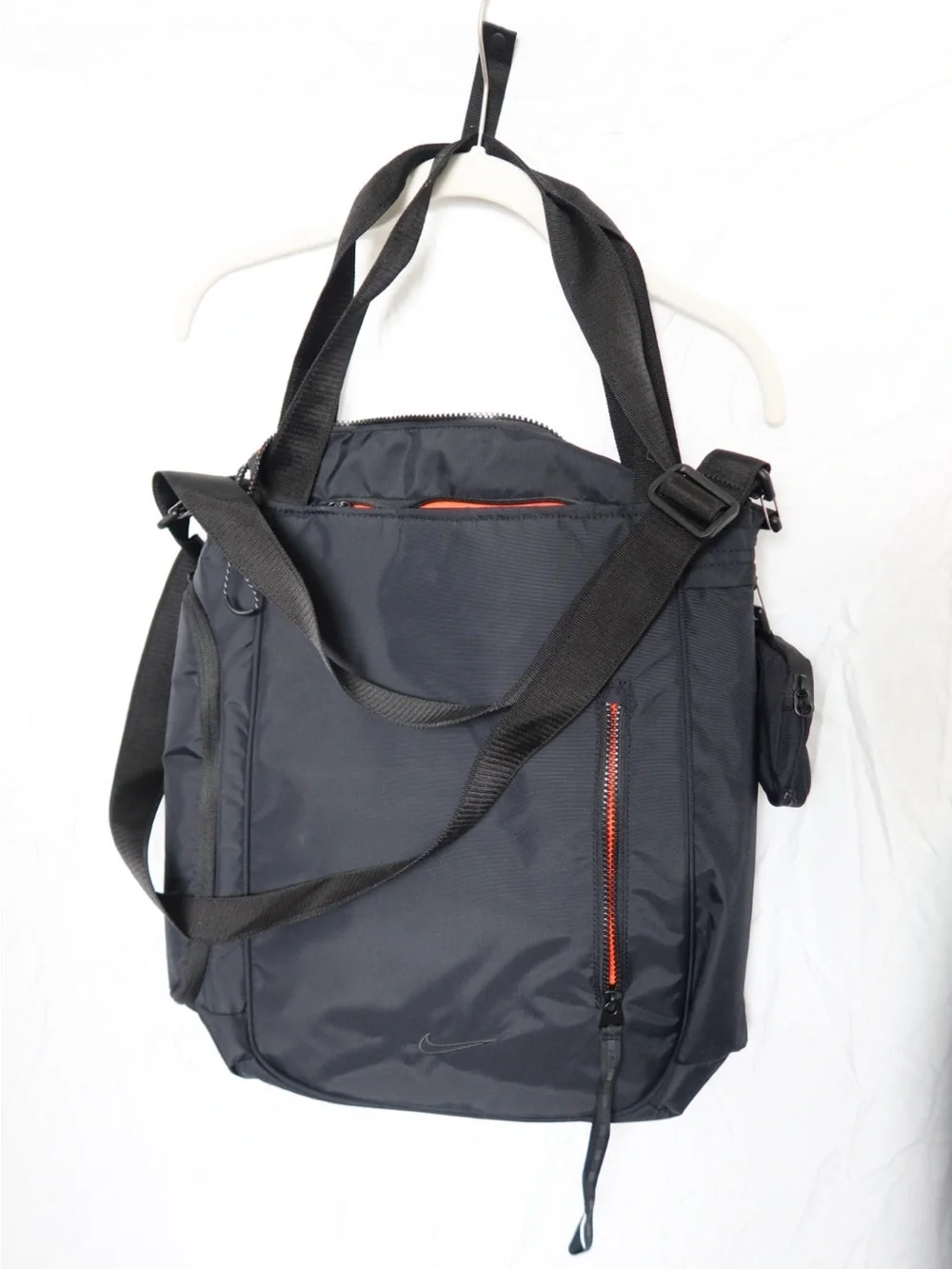 Nike Black Nylon Shoulder Tote with Orange Zipper Accents